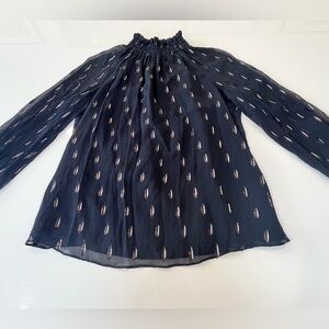 Rebecca Taylor Navy Blouse with Subtle Pattern